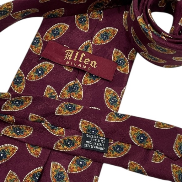 ALTEA Burgundy Geometric Art Silk LUXURY Tie ITALY - Picture 3 of 4